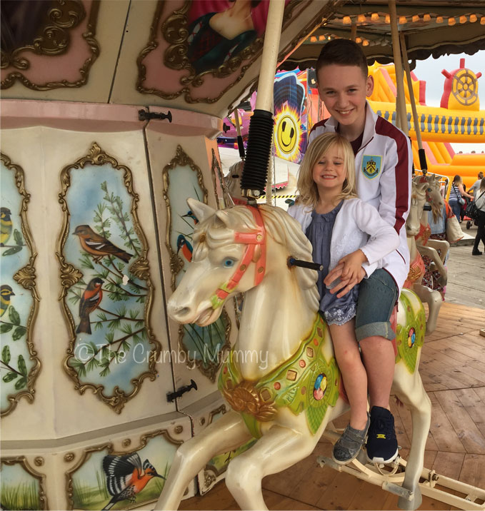 riding a carousel on blackpool pier