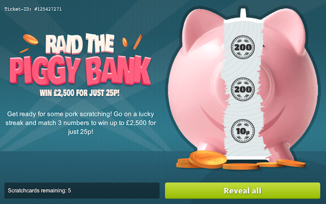 piggy bank scratchcard