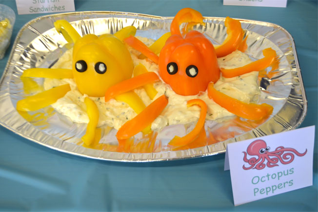 under the sea party food peppers made to look like octopus